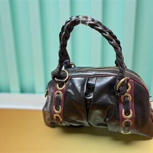 Kate Landry Dark Brown Satchel with Gold Accents